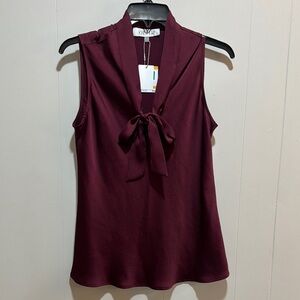 Kasper Red Sleeveless Blouse with Tie Front and Mandarin Collar